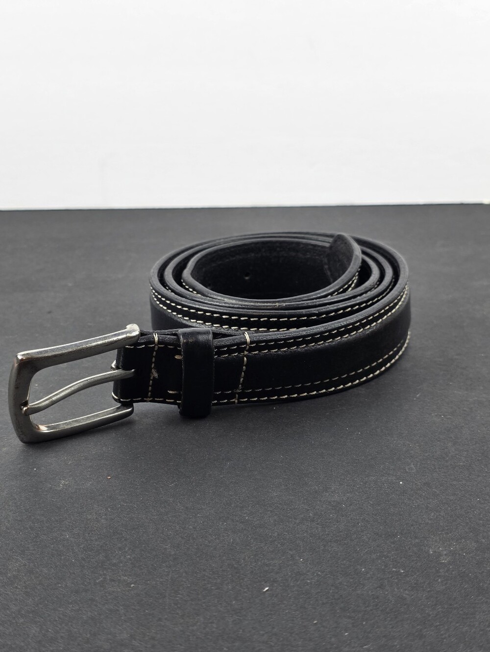 Vintage Eddie Bauer Mens Leather Belt Size 36 Black Made in England Stitched